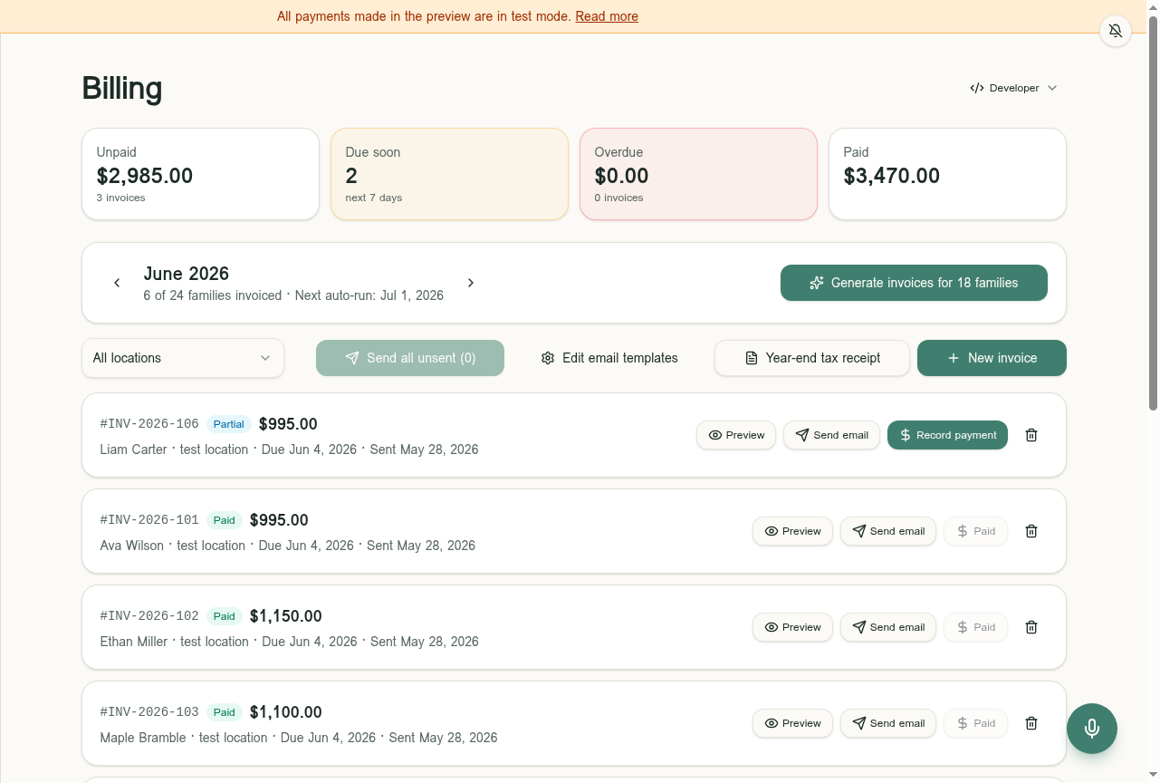 Invoices and family billing