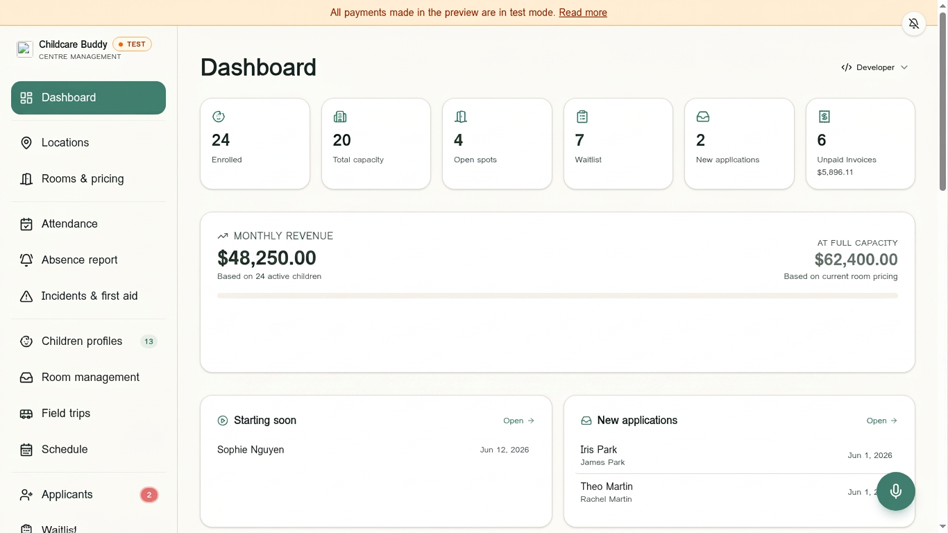 Childcare Buddy dashboard